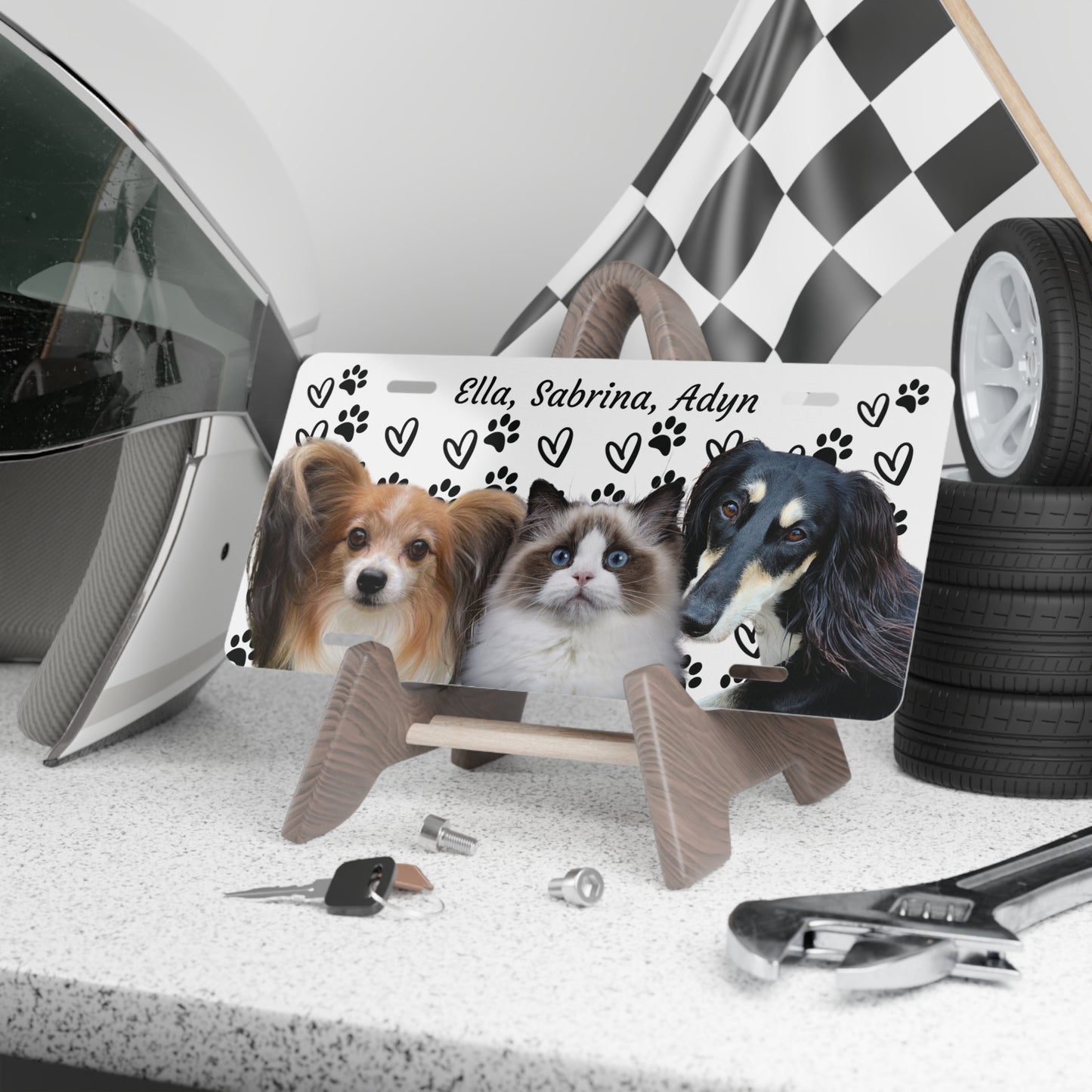 Custom Pet License Plate Frame - Personalized Dog & Cat Photo, Paw Print Design, Aluminum Pet Portrait Car Accessory