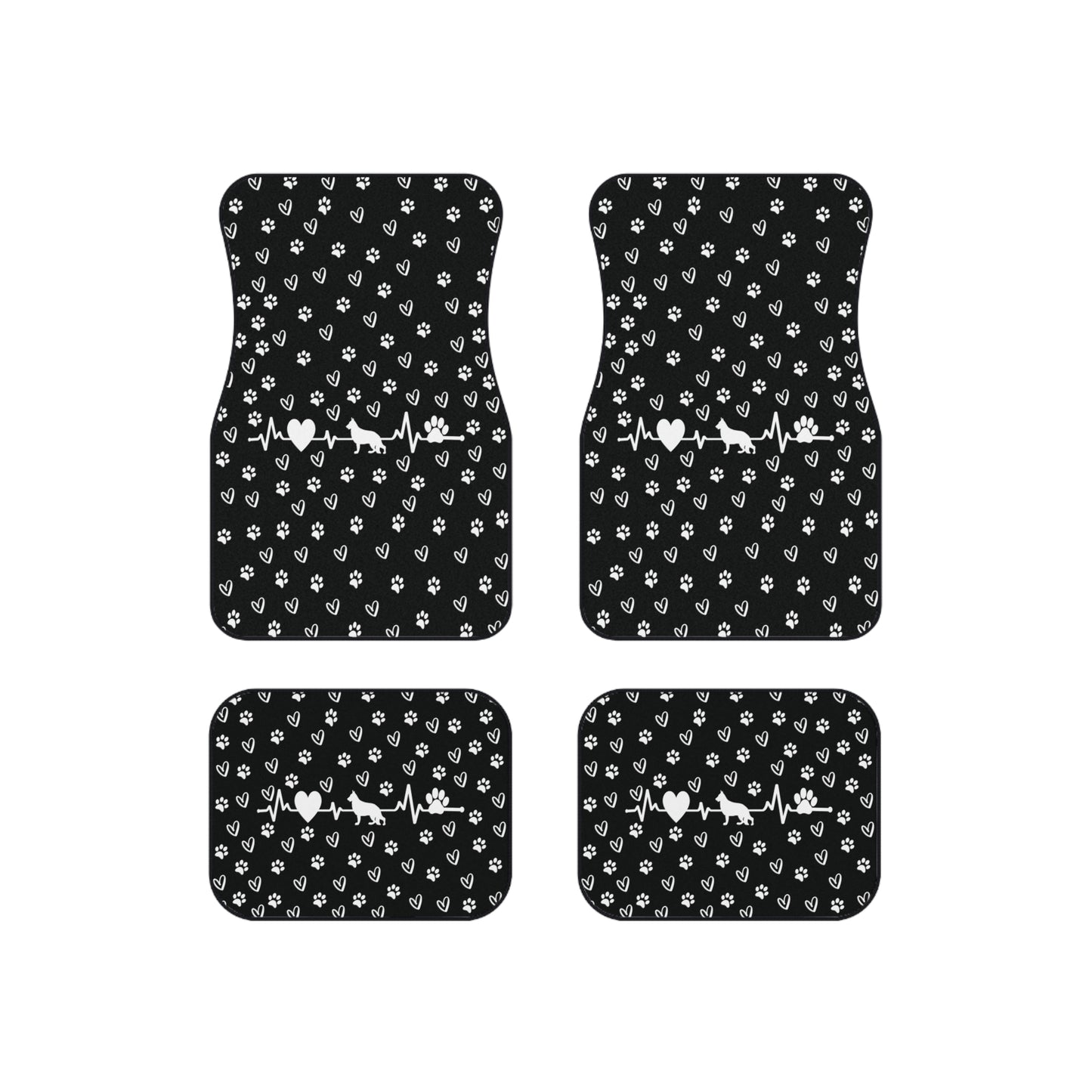 Custom Pet Car Mats - Personalized Breed, Heartbeat & Paw Print Design, Set of 4