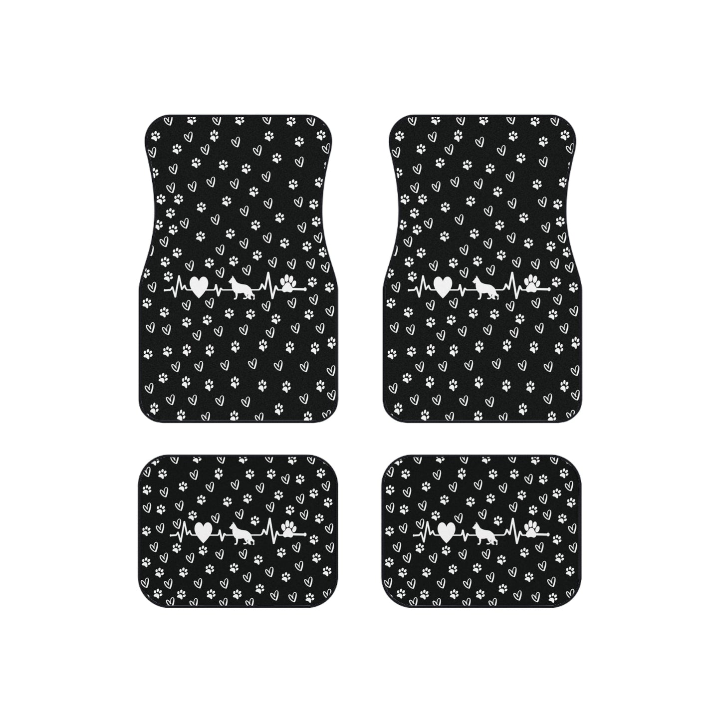 Custom Pet Car Mats - Personalized Breed, Heartbeat & Paw Print Design, Set of 4