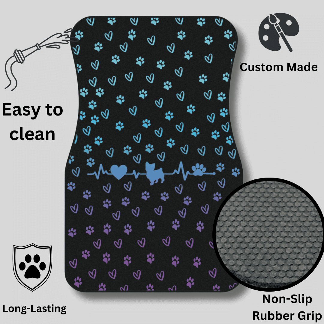 Custom Pet Car Mats - Personalized Breed, Heartbeat & Paw Print Design, Set of 4