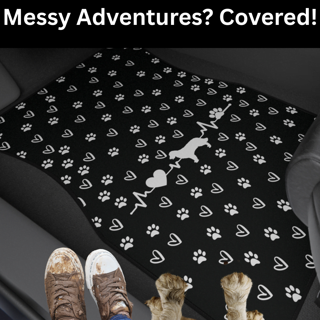 Custom Pet Car Mats - Personalized Breed, Heartbeat & Paw Print Design, Set of 4