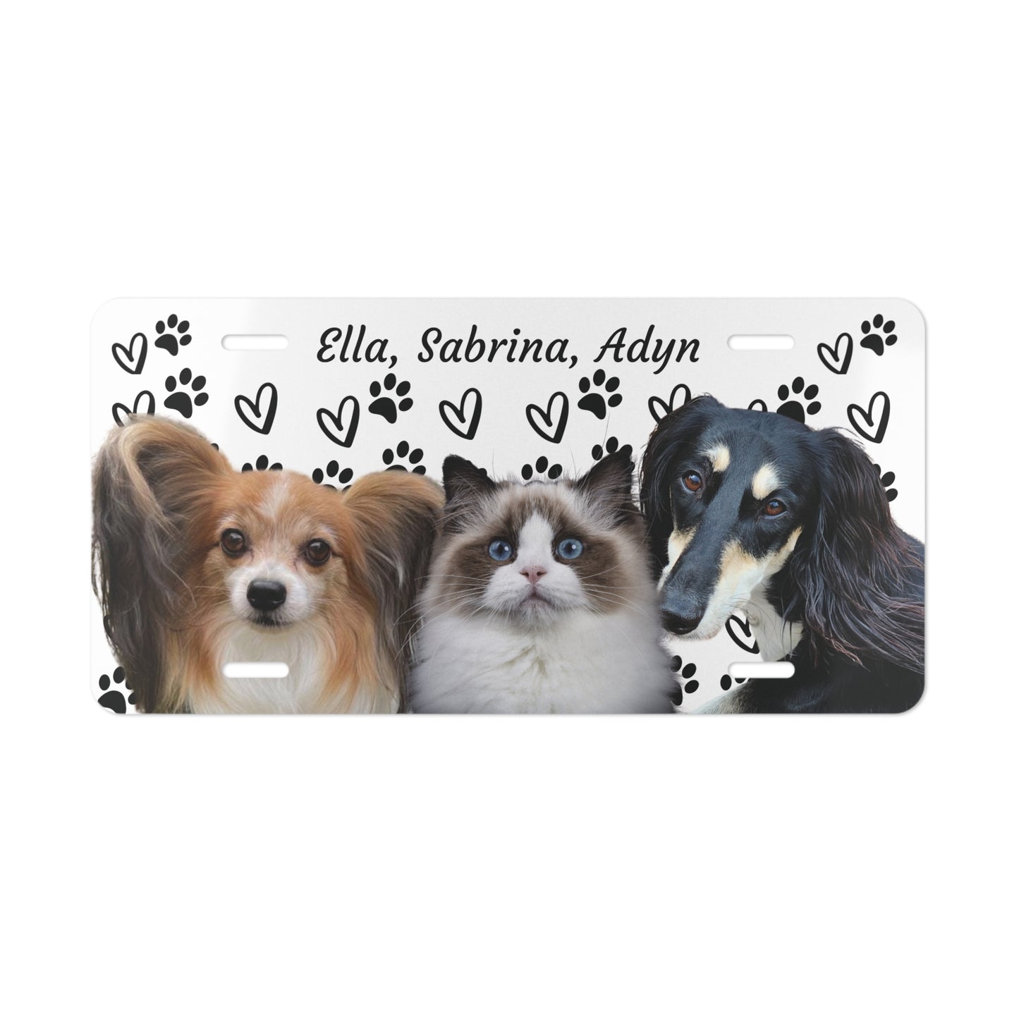 Custom Pet License Plate Frame - Personalized Dog & Cat Photo, Paw Print Design, Aluminum Pet Portrait Car Accessory
