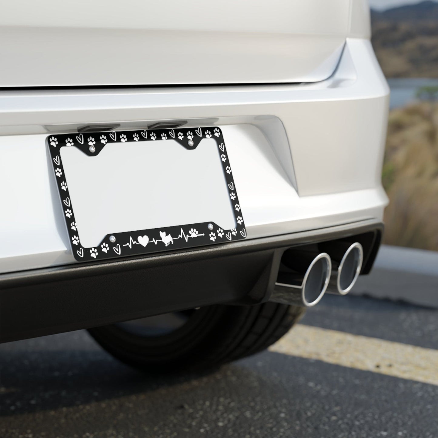 Custom Dog & Cat License Plate Frame with Heartbeat Design