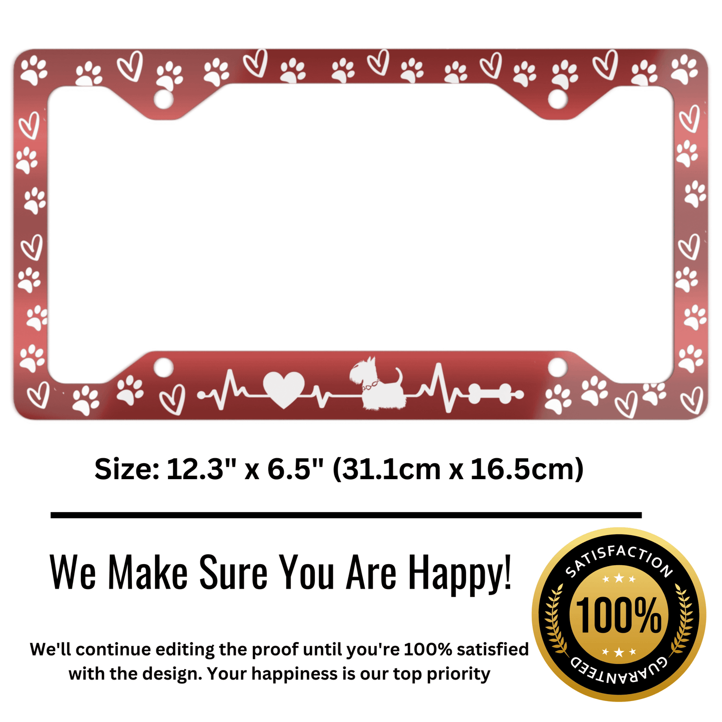 Custom Pet Art License Plate Frame – Dog & Cat Heartbeat Design Personalized Car Accessory