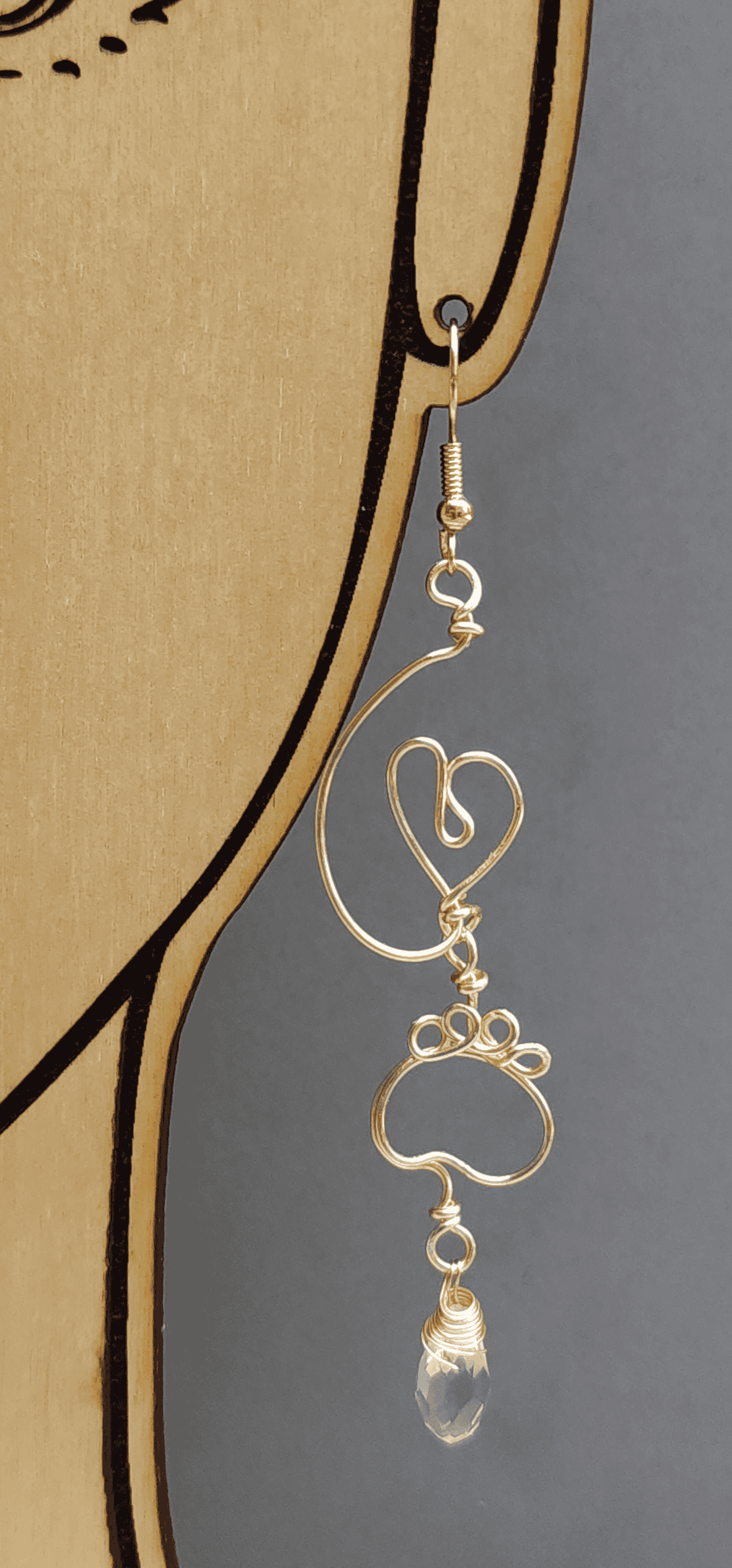 18K Gold Plated Paw Print Heart & Crystal Drop Wire Earrings: Guaranteed to Last