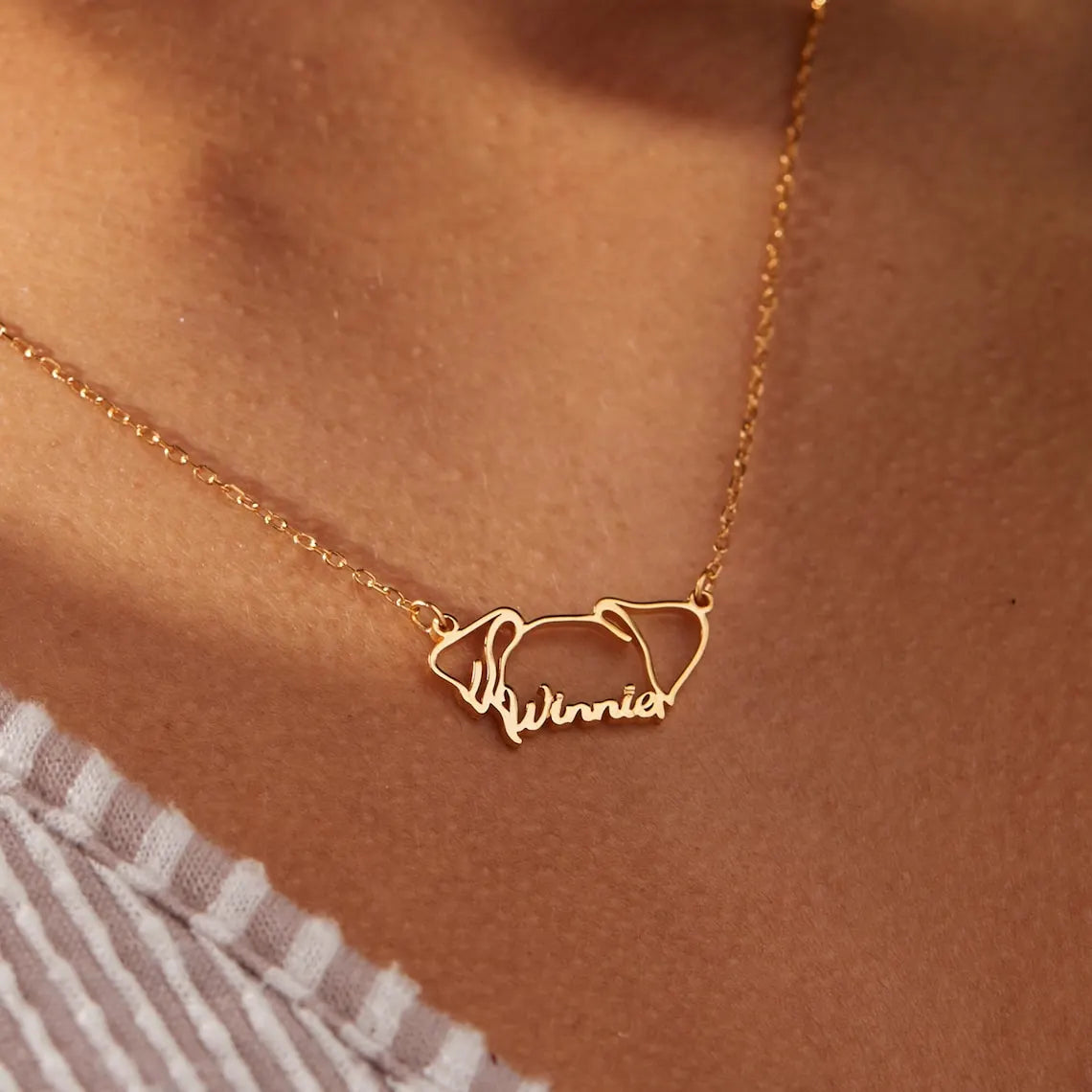 Personalized Gold Dog Name Necklace With Free Jewelry Gift Pouch