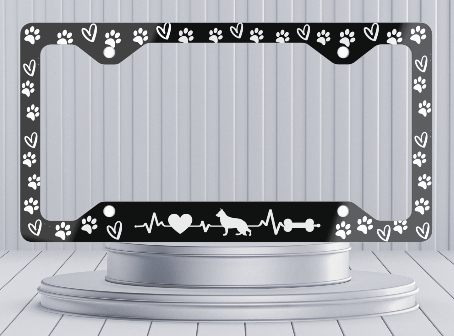 Custom Dog & Cat License Plate Frame with Heartbeat Design