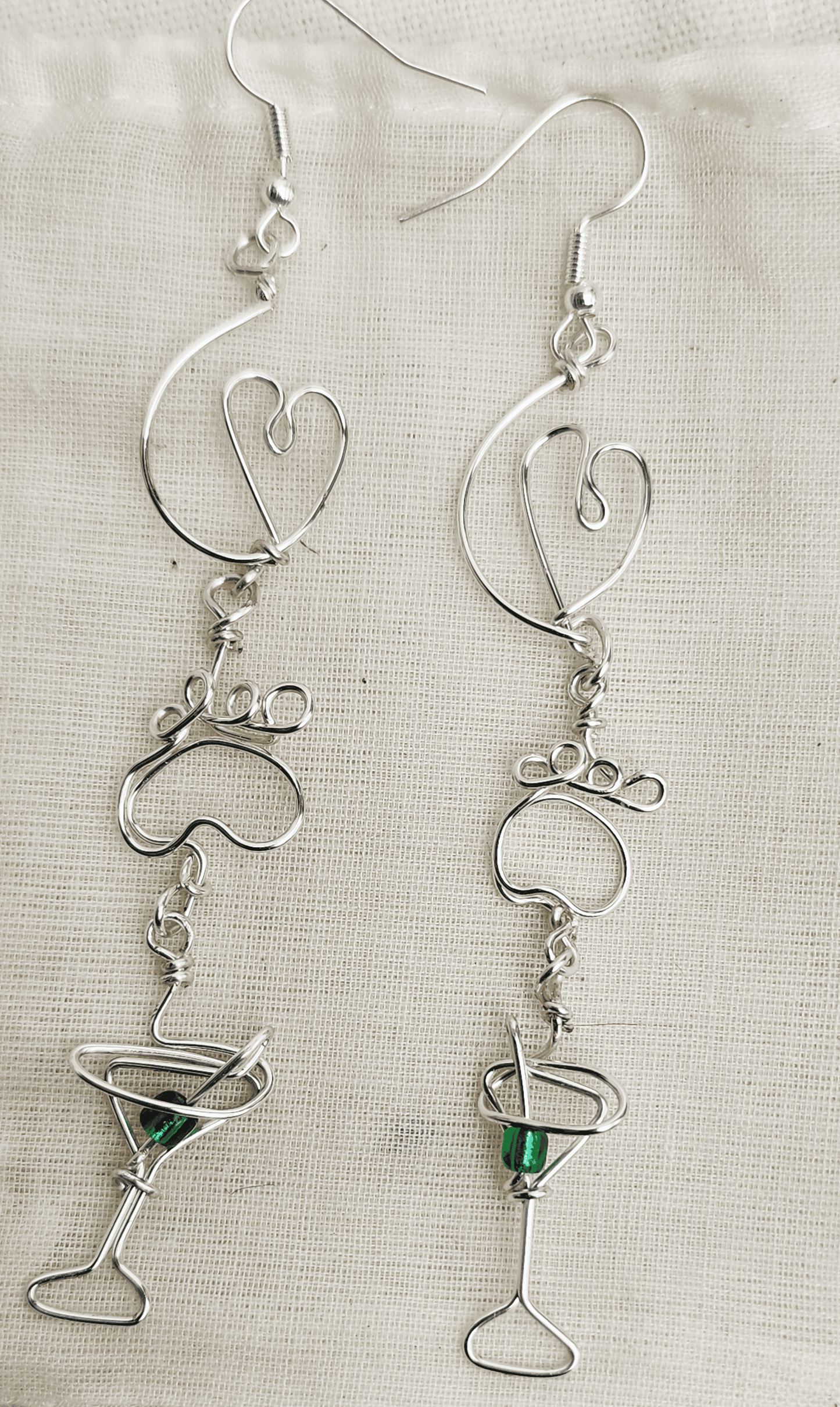 Paw Print and Martini Drop Earrings, Unique Handmade Jewelry