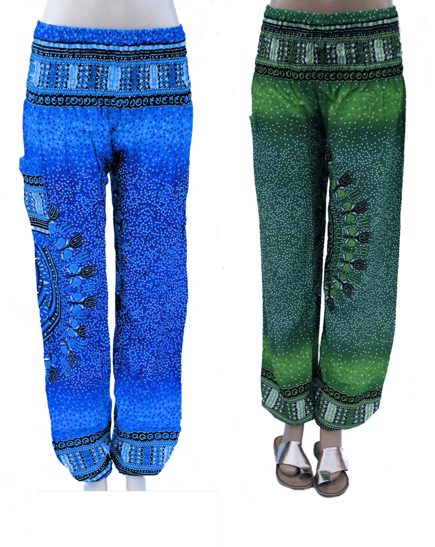 Harem Pants For Women. Harem Pant With Pattern & Big Pocket– Blue, Green, Pink, Red –Elastic Waist M