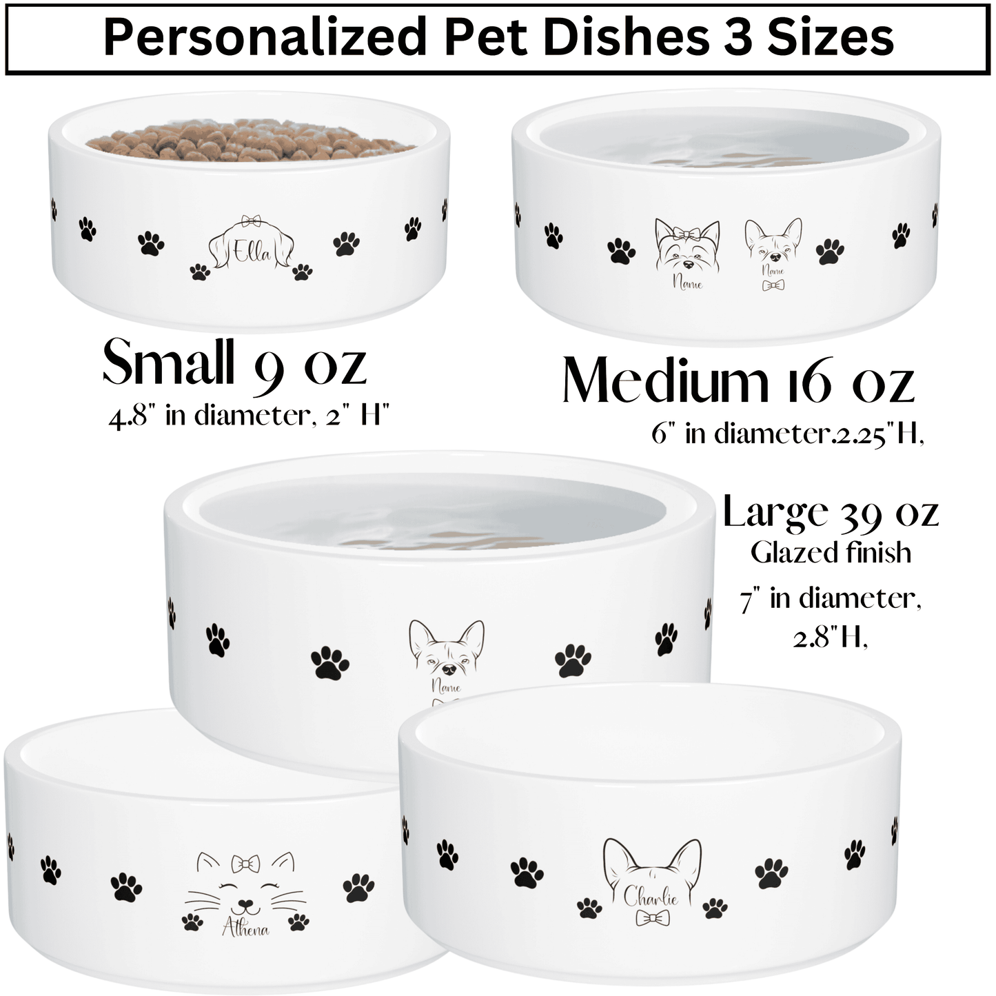 Personalized Ceramic Pet Bowl for Pets: Add Your Pet's Design + Name