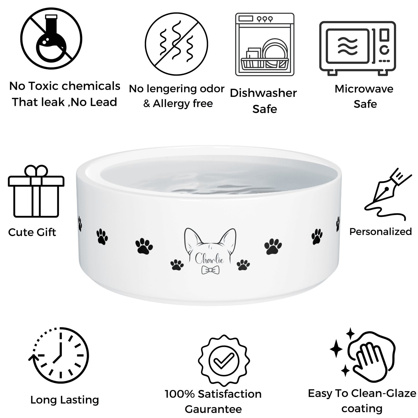 Personalized Ceramic Pet Bowl for Pets: Add Your Pet's Design + Name