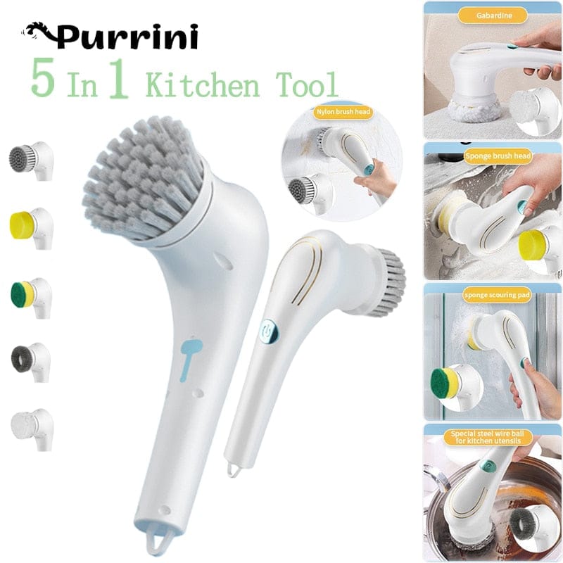 Electric Brush Cleaner-Dog Dish Bowl Cleaner-Cat water Fountaining Cleaner-Clean Faster & Easier-5 Heads-Many Uses