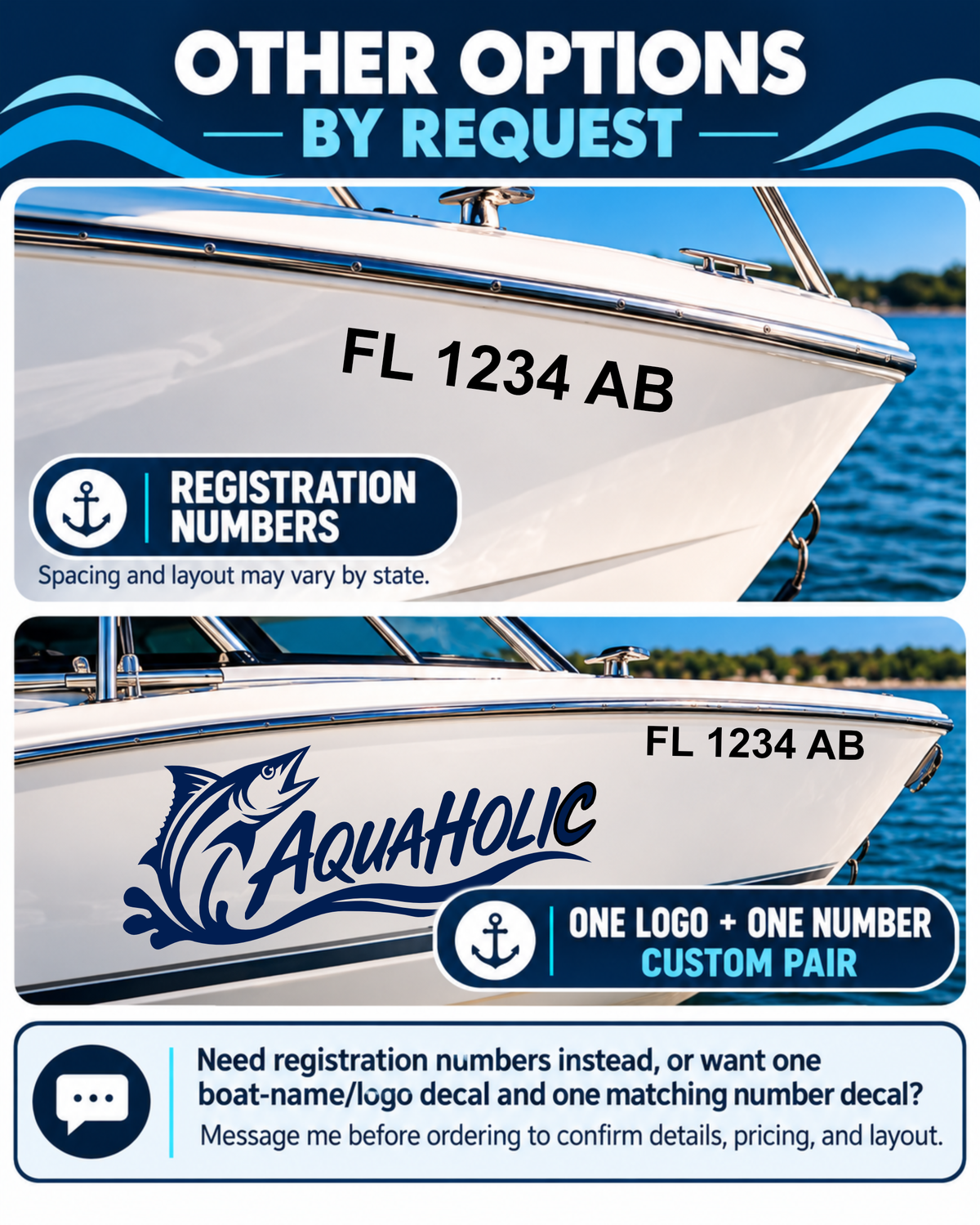 Custom Boat Name Vinyl Decal Pair | FREE Practice Heart