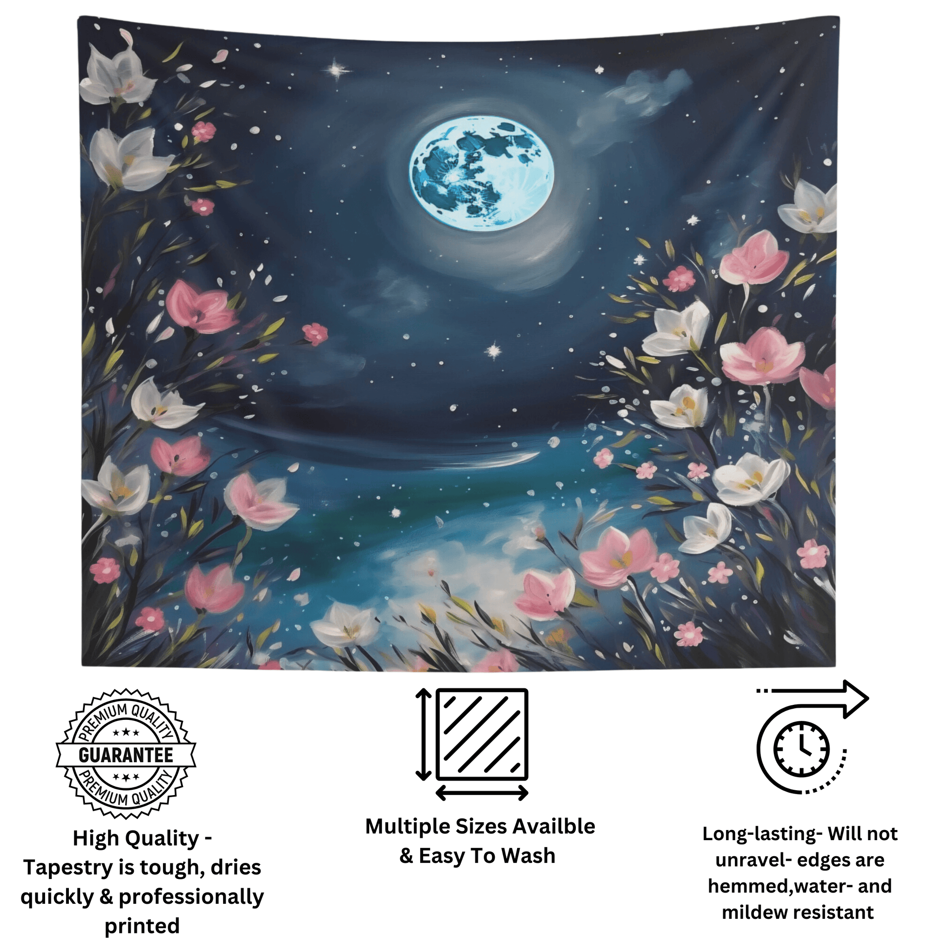 Blue Moon Flower Garden Aesthetic Tapestry Wall Hanging Tapestry For Any Room In Your Home