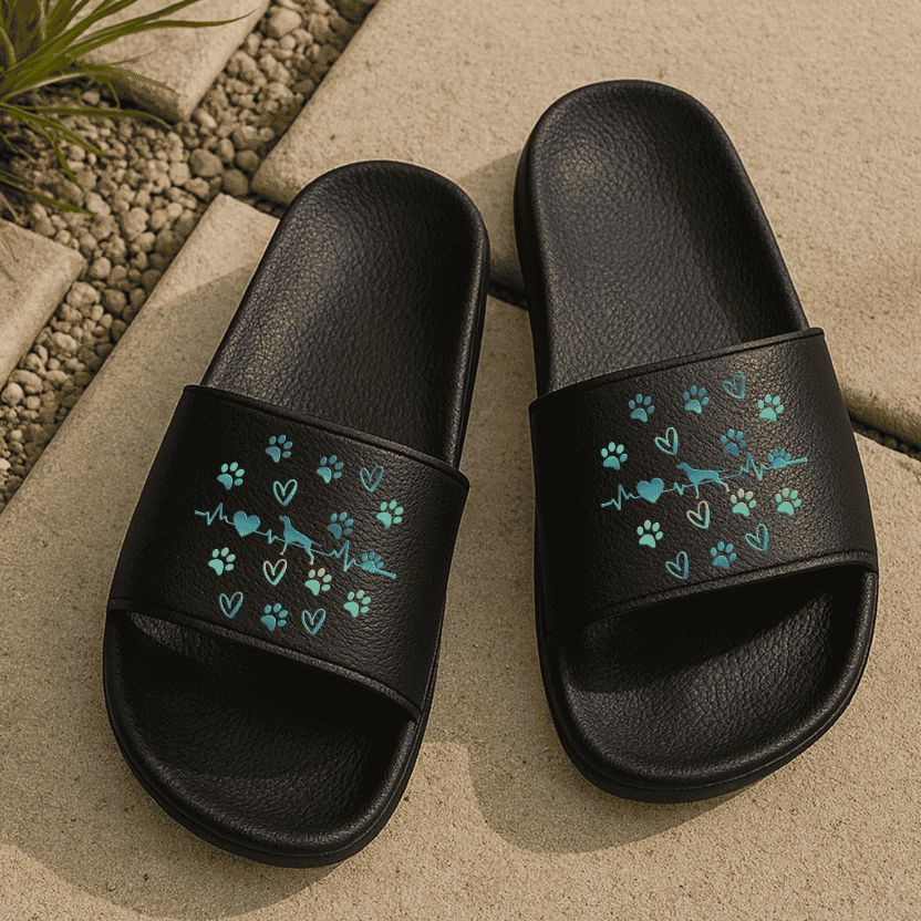 Custom Dog and Cat Breed Slides, Personalized Pet Lover Sandals, Paw Print Heartbeat Shoes, Gift for Women (Multiple Colors)