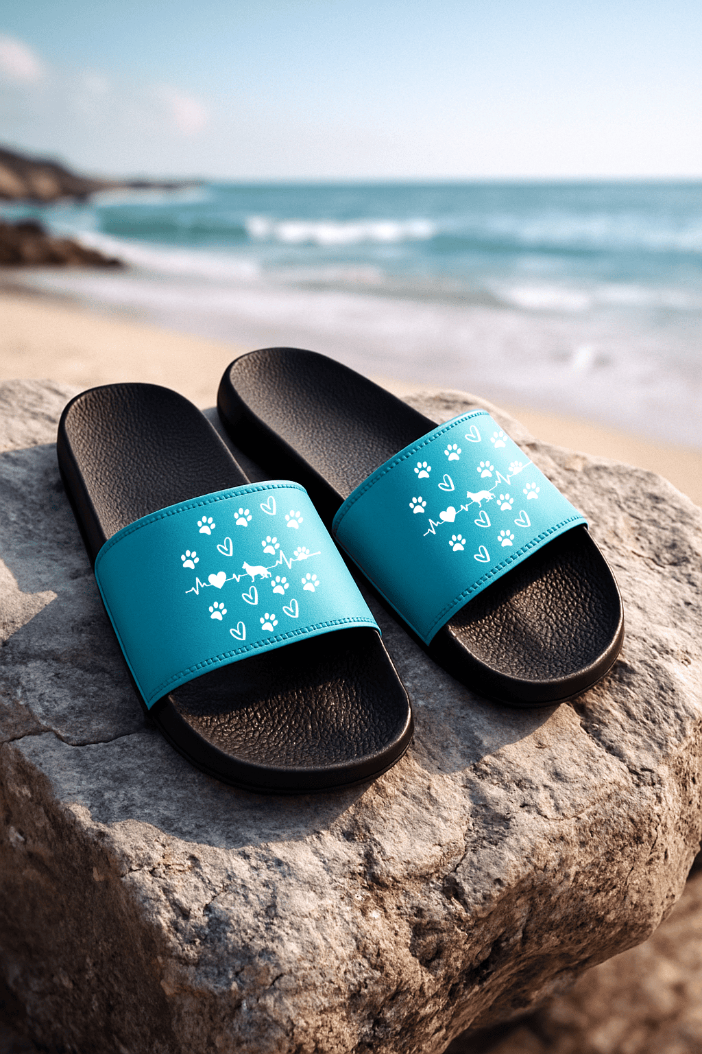 Custom Dog and Cat Breed Slides, Personalized Pet Lover Sandals, Paw Print Heartbeat Shoes, Gift for Women (Multiple Colors)