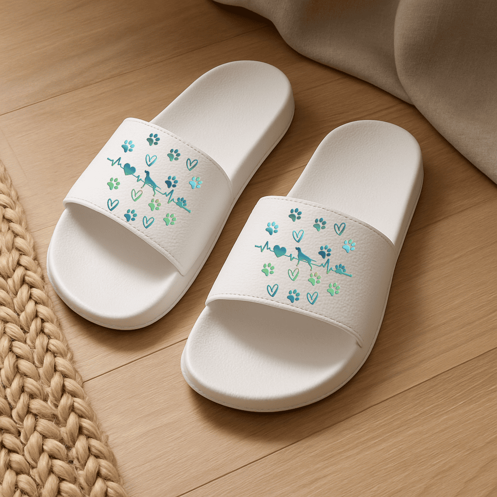 Custom Dog and Cat Breed Slides, Personalized Pet Lover Sandals, Paw Print Heartbeat Shoes, Gift for Women (Multiple Colors)
