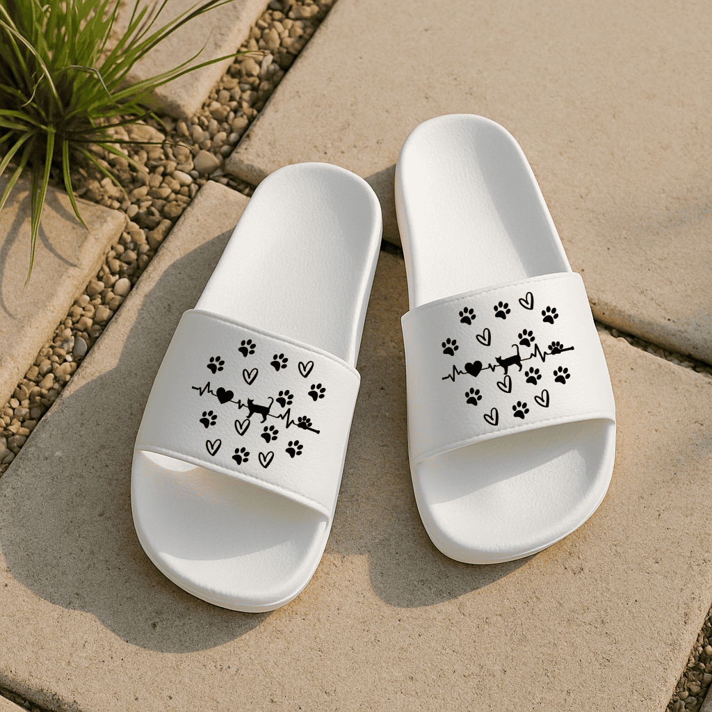 Custom Dog and Cat Breed Slides, Personalized Pet Lover Sandals, Paw Print Heartbeat Shoes, Gift for Women (Multiple Colors)