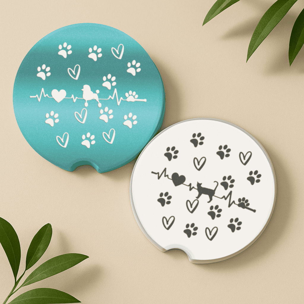 Custom Pet Car Coaster – Personalized Dog or Cat Breed Cup Holder Insert | Absorbent Stone Car Accessory for Pet Lovers