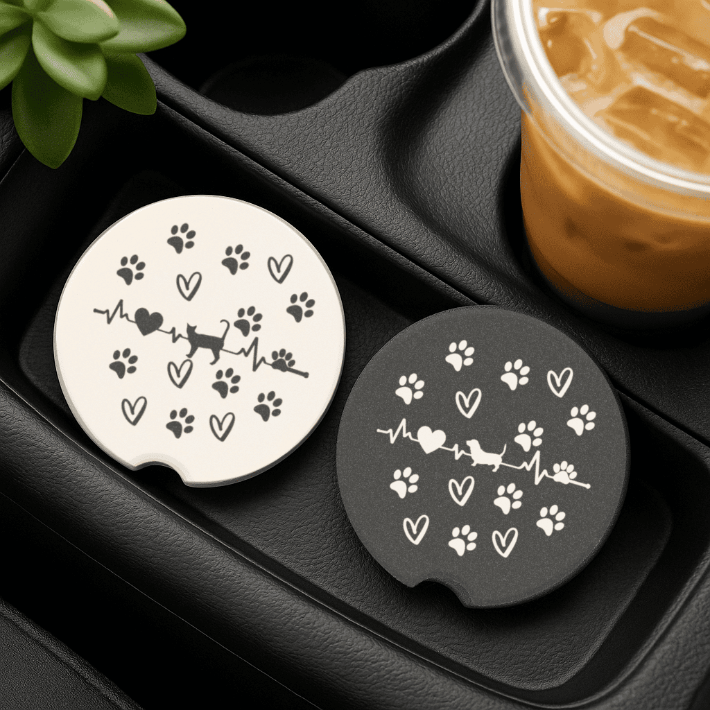Custom Pet Car Coaster – Personalized Dog or Cat Breed Cup Holder Insert | Absorbent Stone Car Accessory for Pet Lovers