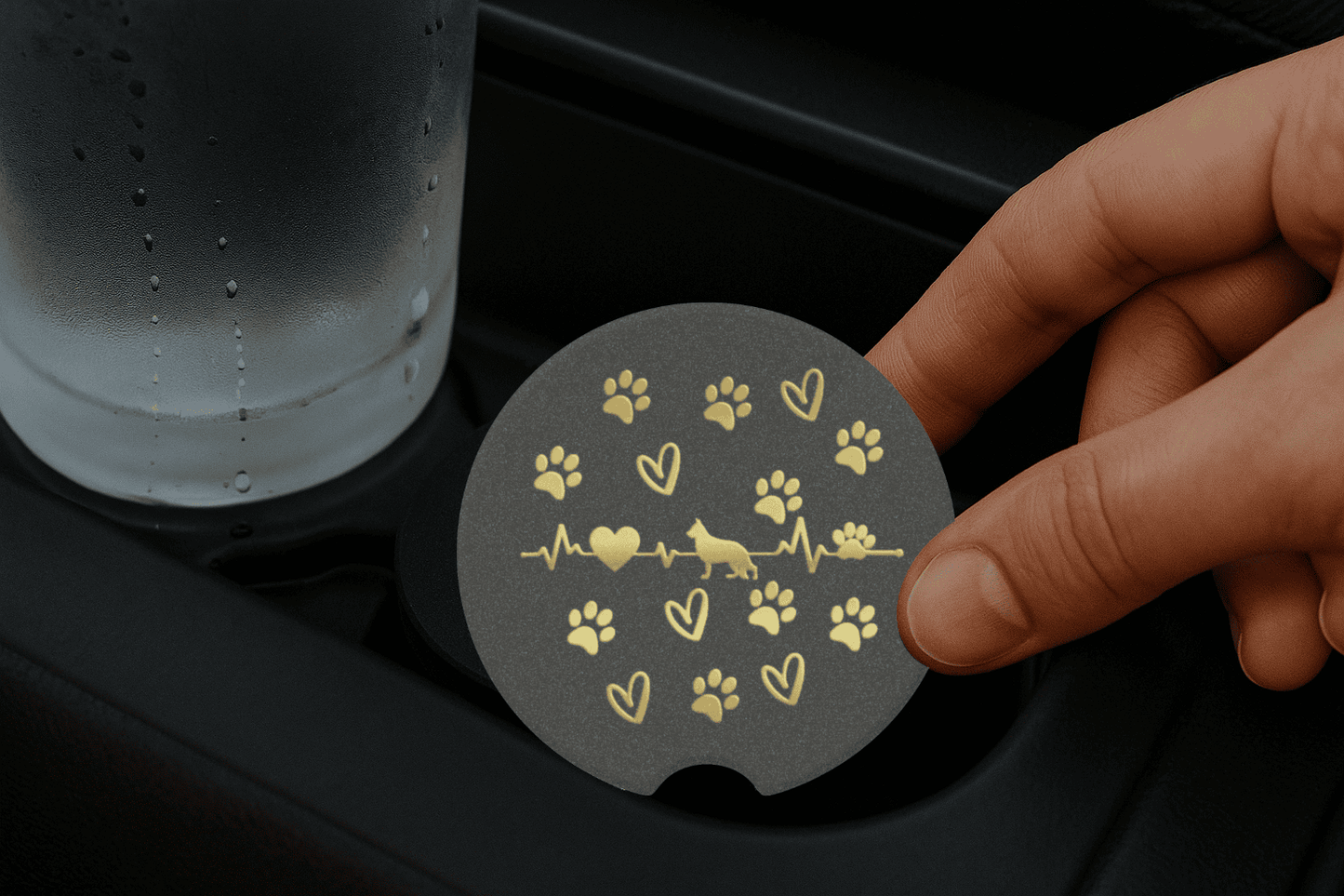 Custom Pet Car Coaster – Personalized Dog or Cat Breed Cup Holder Insert | Absorbent Stone Car Accessory for Pet Lovers