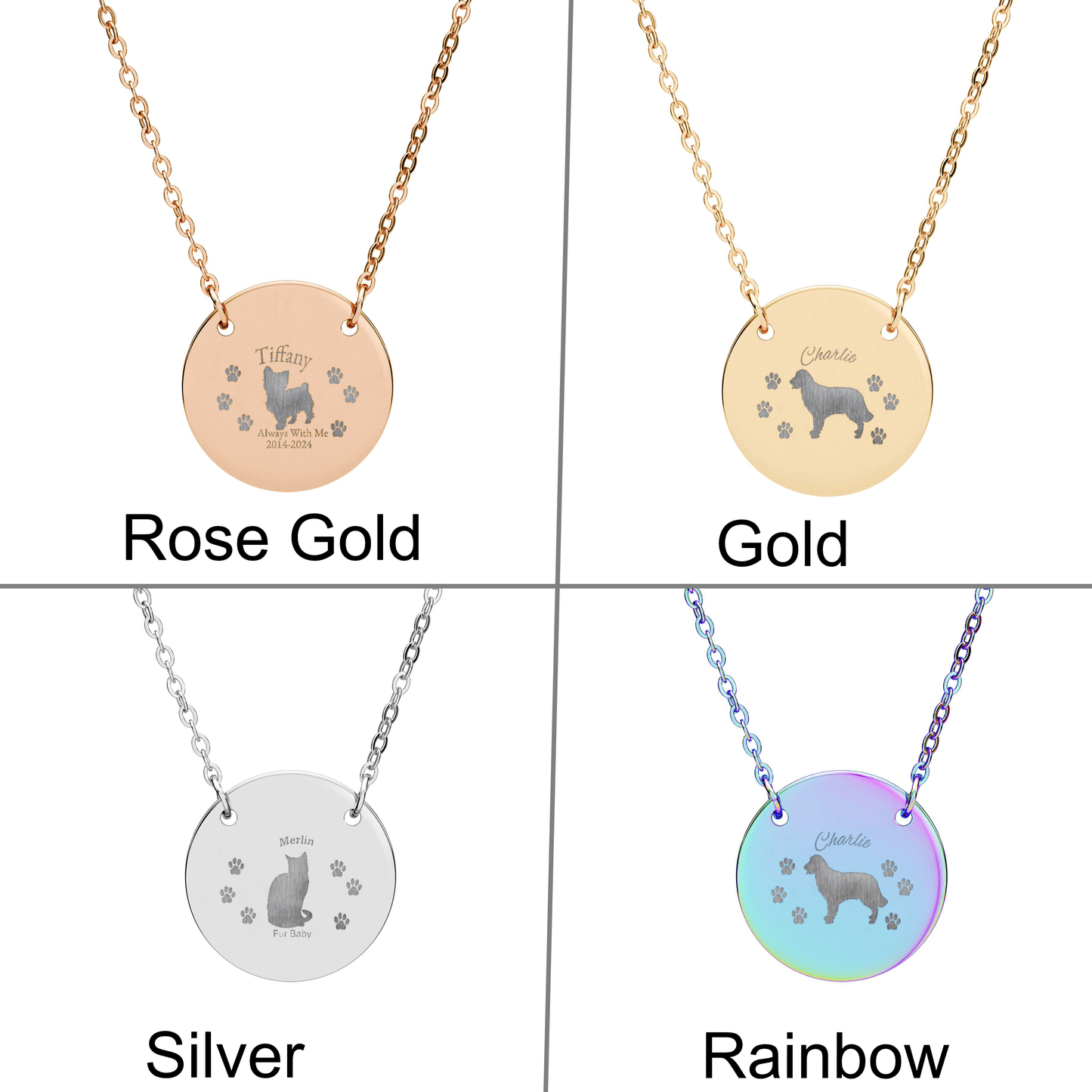 Custom Pet Silhouette Necklace (Dog & Cat) – Engraved Name, Phrase, or Date