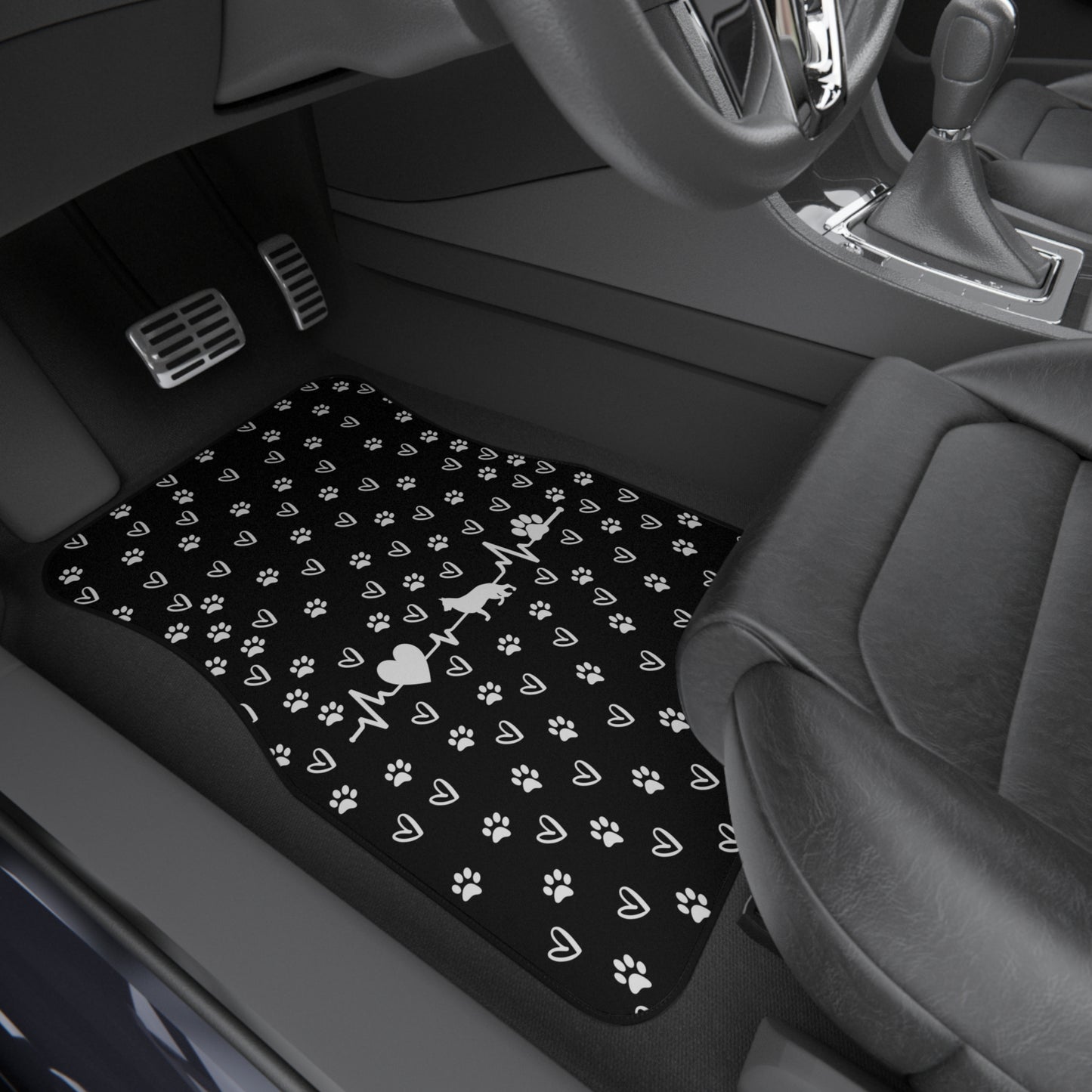 Custom Pet Car Mats - Personalized Breed, Heartbeat & Paw Print Design, Set of 4