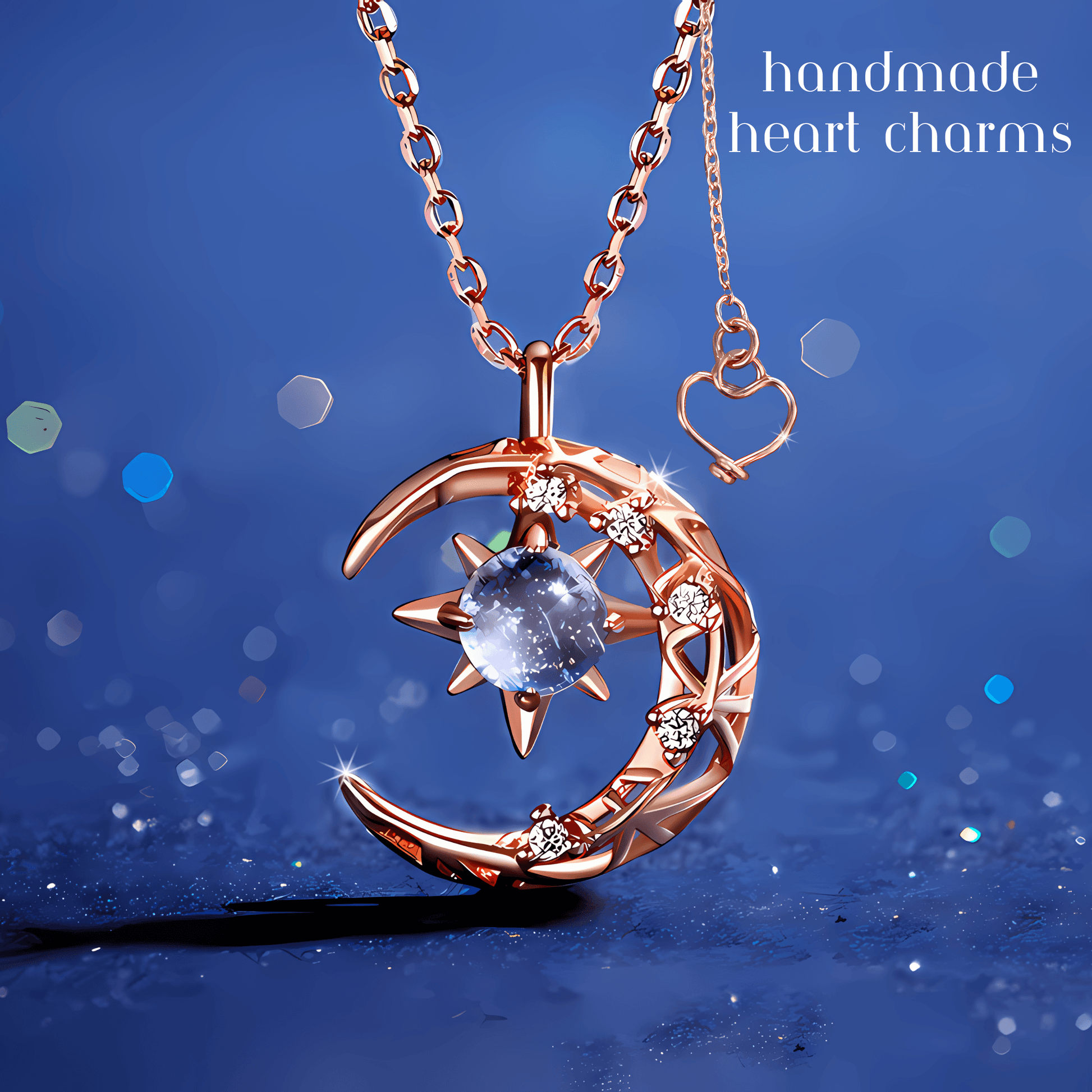 Custom Crystal Moon & Star Pendant Necklace, Crescent Moon Initial