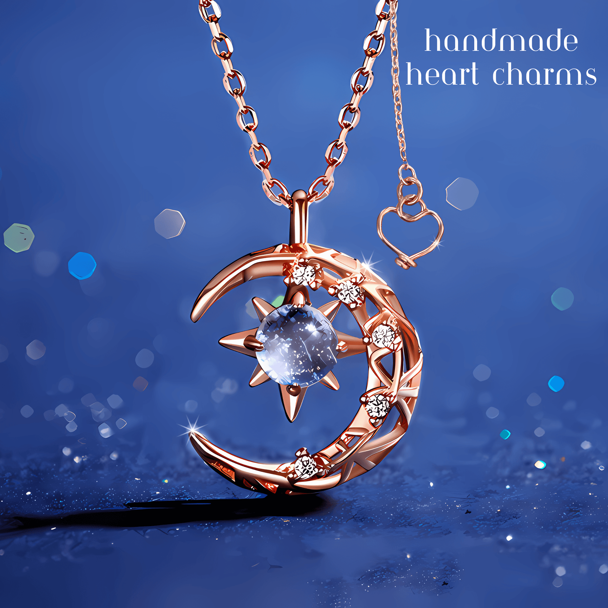 Custom Crystal Moon Star Pendant Necklace Crescent Moon Initial Moon Necklace