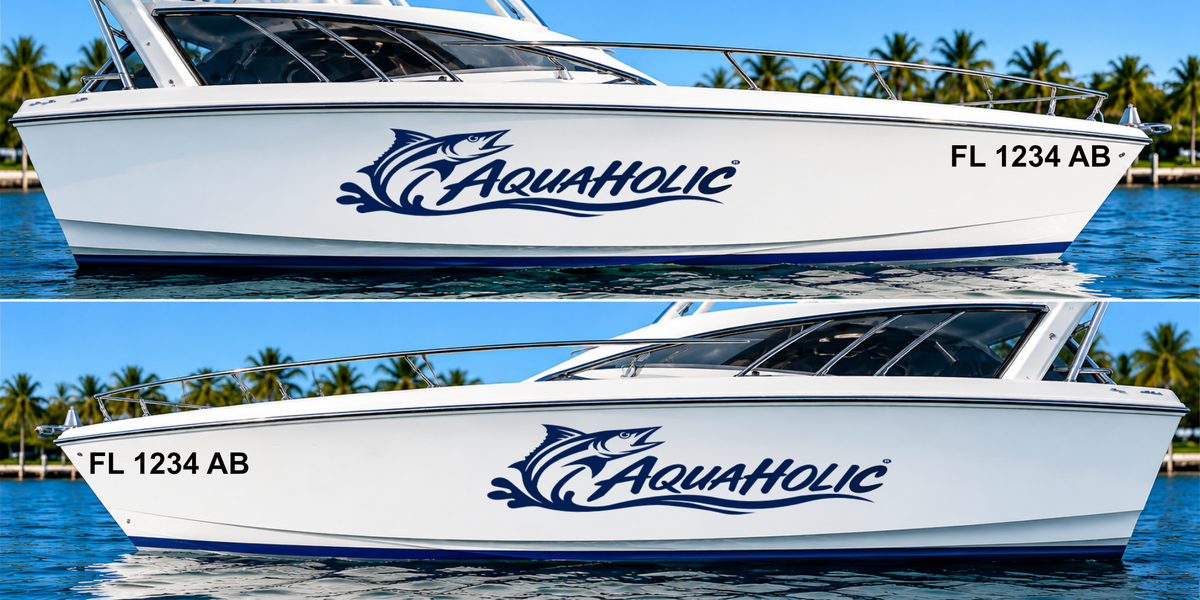 Custom Boat Name Vinyl Decal Pair | FREE Practice Heart