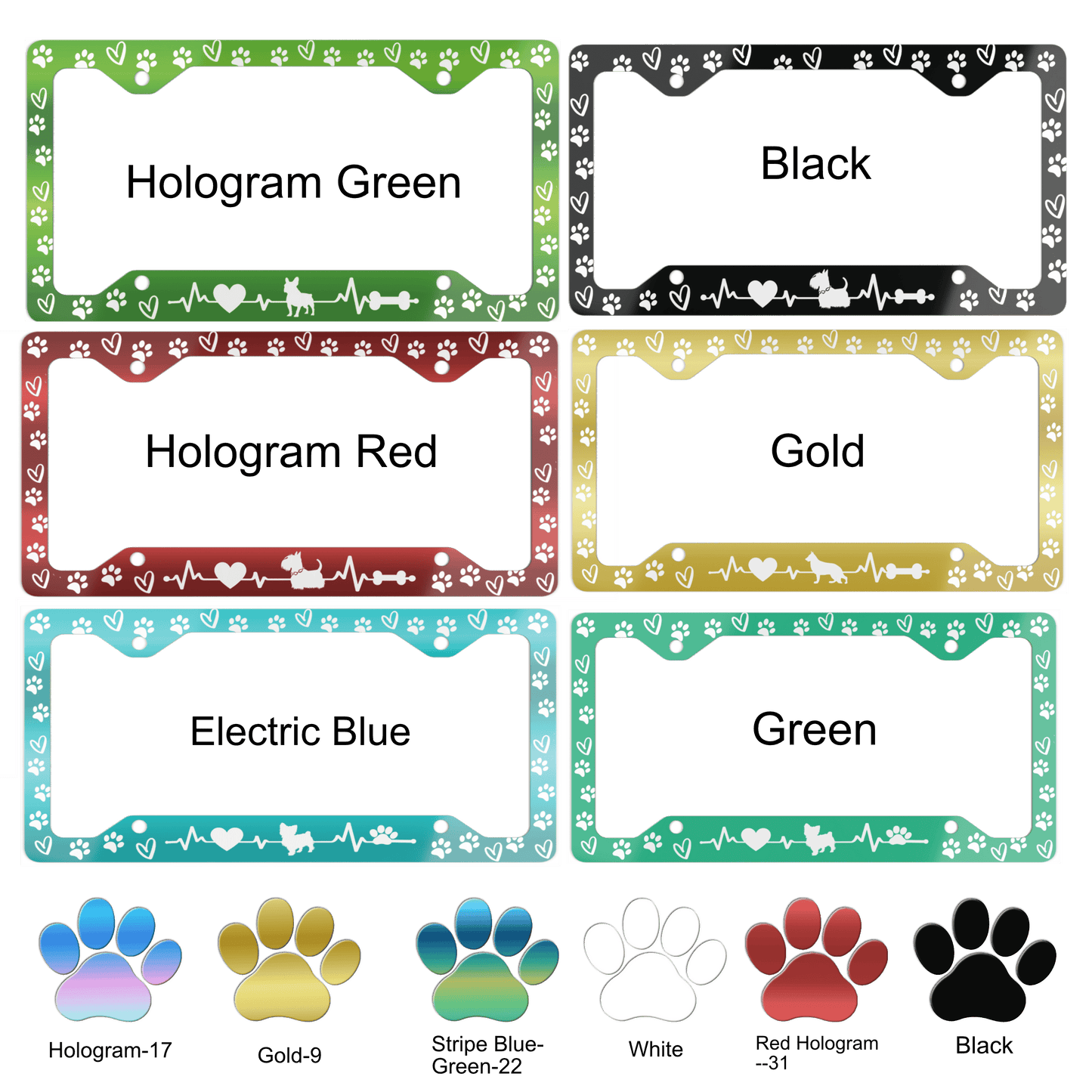 Custom Pet Art License Plate Frame – Dog & Cat Heartbeat Design Personalized Car Accessory