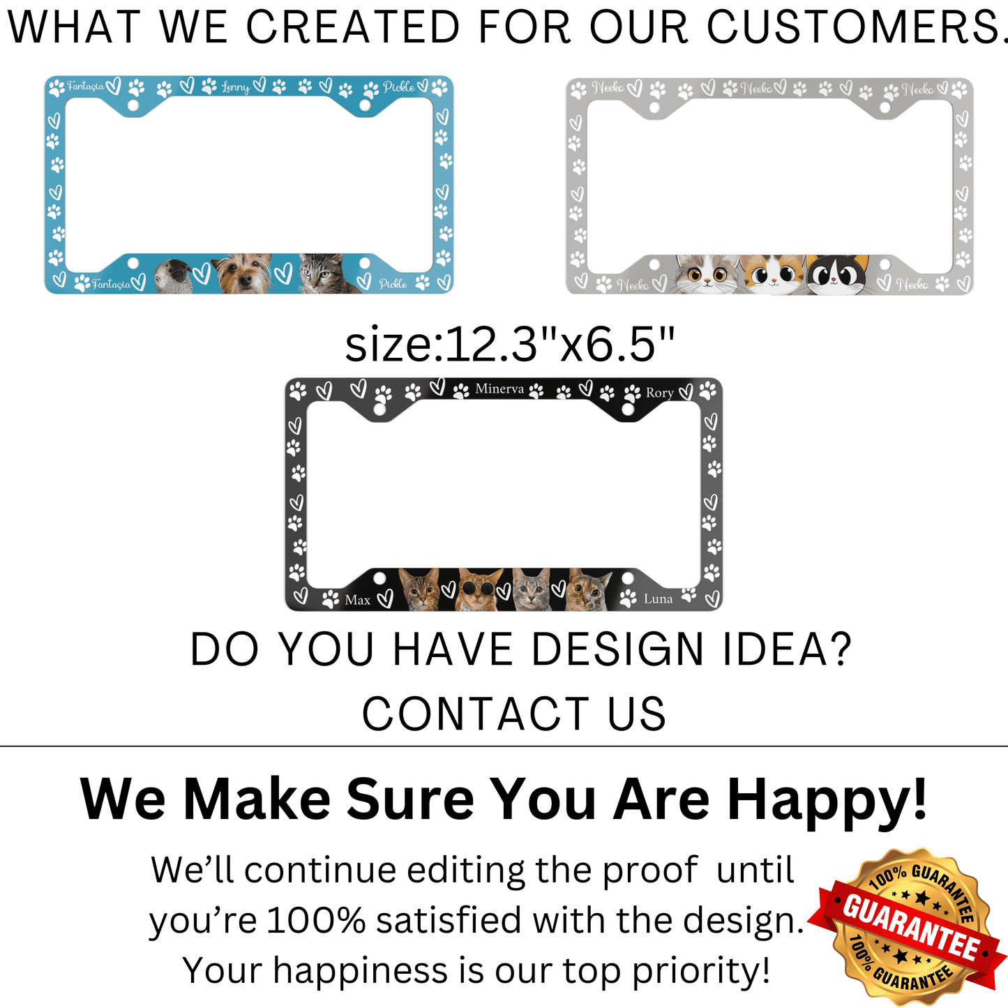 Custom Pet License Plate Frame, Cute Car Plate Cover Front Or Back-No Rust