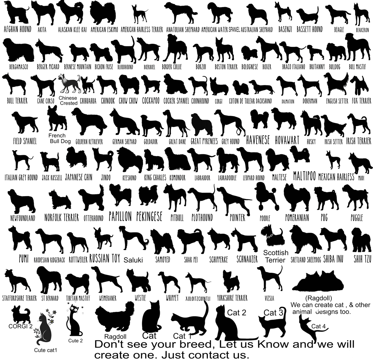 Choose your dog breed silhouette from the numbered breed selection chart