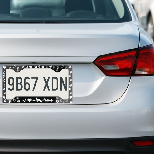 Custom Pet Art License Plate Frame – Dog & Cat Heartbeat Design Personalized Car Accessory
