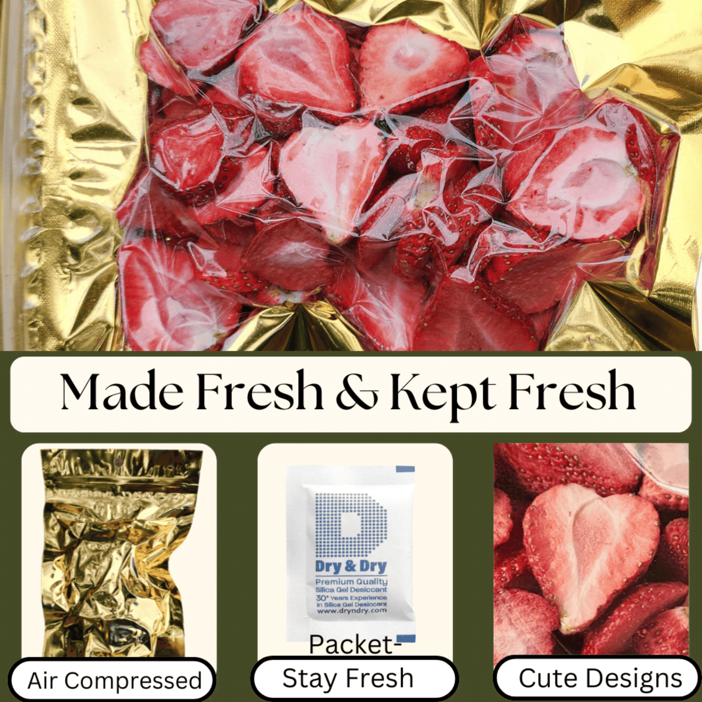 Organic Freeze-Dried Heart-Shaped Strawberries – Crunchy Strawberry Snack for Gifting, Desserts & Healthy Treats