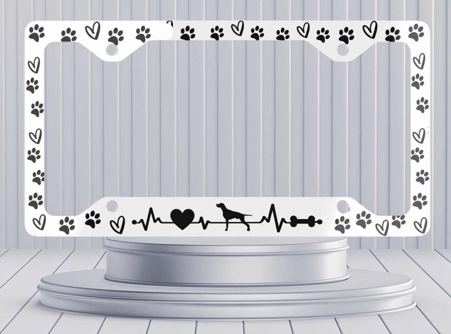 Custom Pet Art License Plate Frame – Dog & Cat Heartbeat Design Personalized Car Accessory
