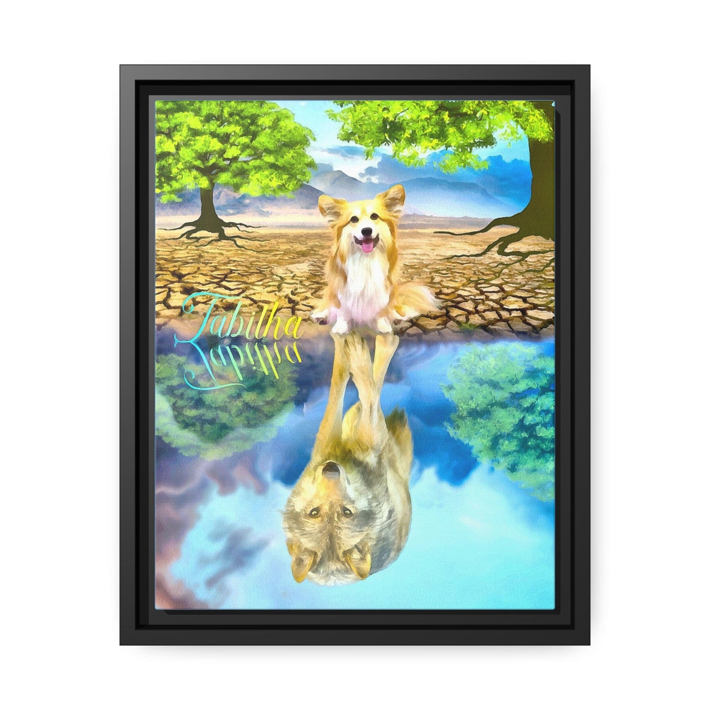 Custom Pet Portrait, Pet Painting, Add Your Dog or Cat In Funny Watercolor/Acrylic Art Scene-Printed On Canvas With A Black  Frame
