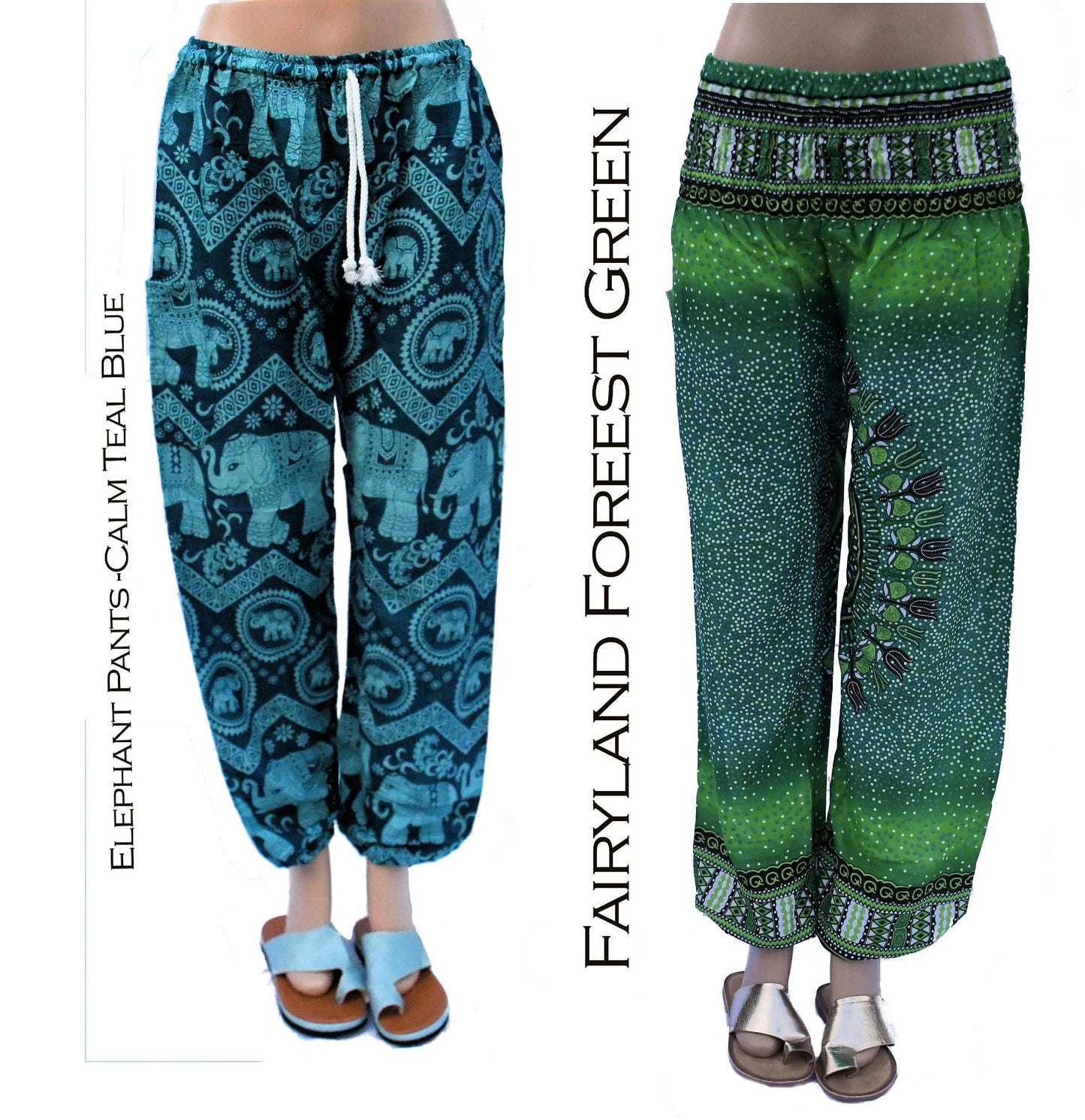 Bahamas Green Elephant Parade Elastic Bottom Pants, Green