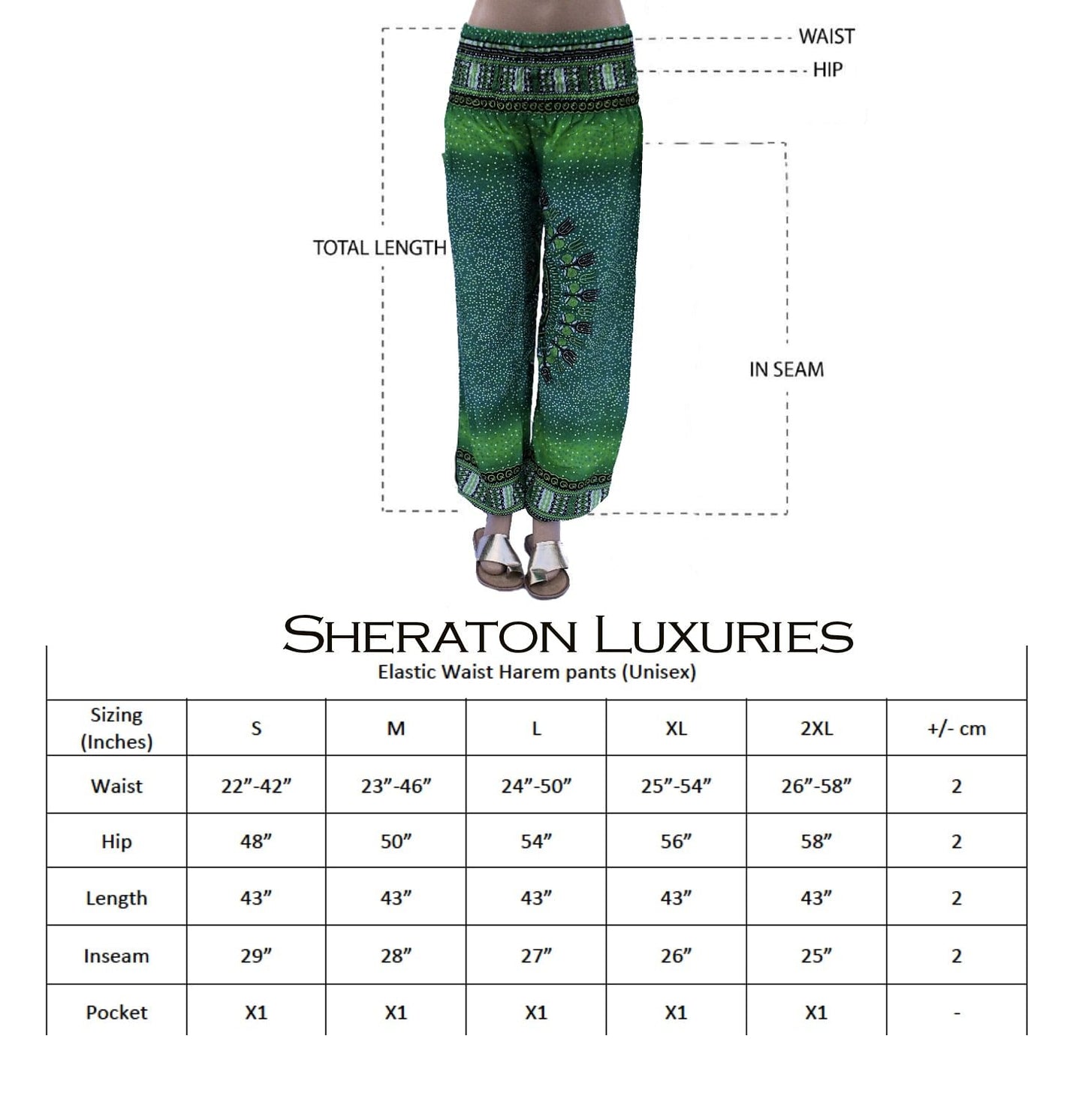 Harem Pants For Women. Harem Pant With Pattern & Big Pocket– Blue, Green, Pink, Red –Elastic Waist M